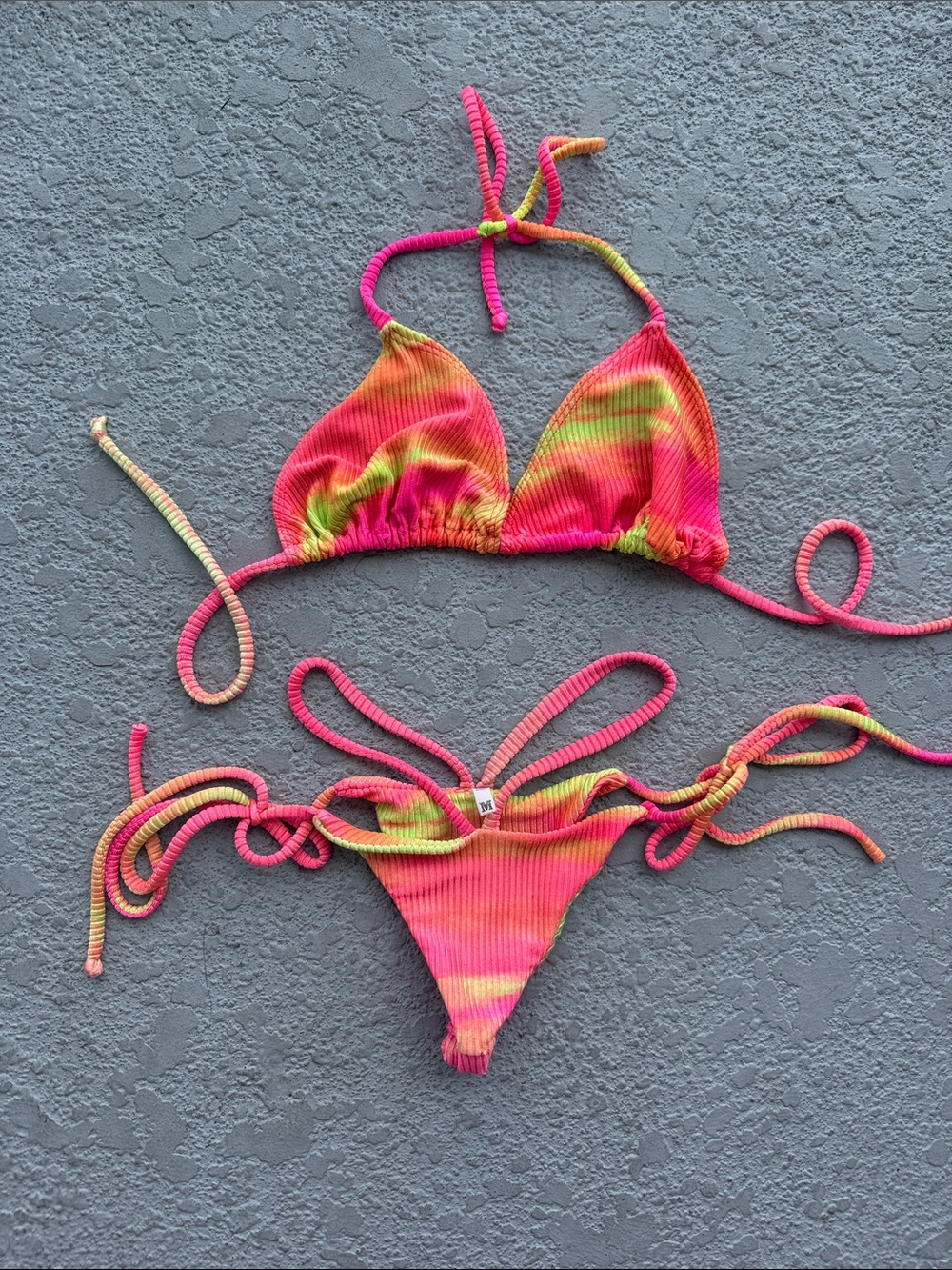 Neon pink and yellow Brazilian micro bikini